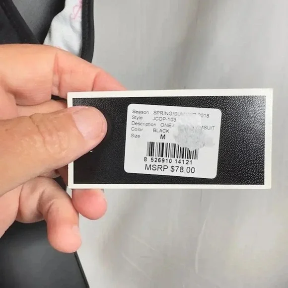 NEW Juicy Couture One Piece Swimsuit Foil Verbiage Logo Scoop Neck Black Women M - Picture 8 of 8